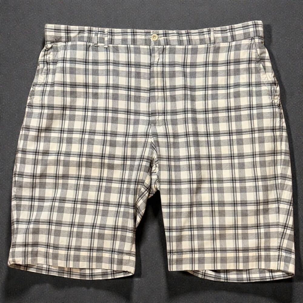 VTG Polo Ralph Lauren Shorts Mens Heritage Cream Black Plaid 9” Adjustable 40